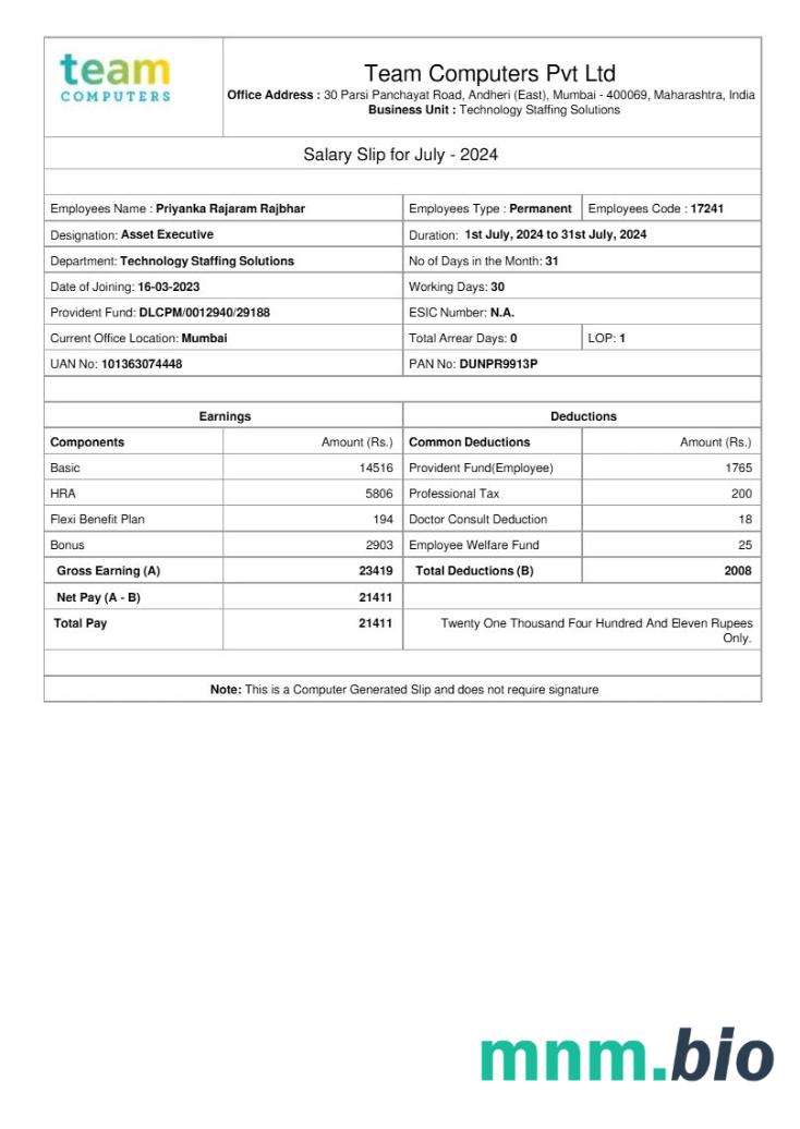 Szablon płac Team Computers w formatach Word i PDF